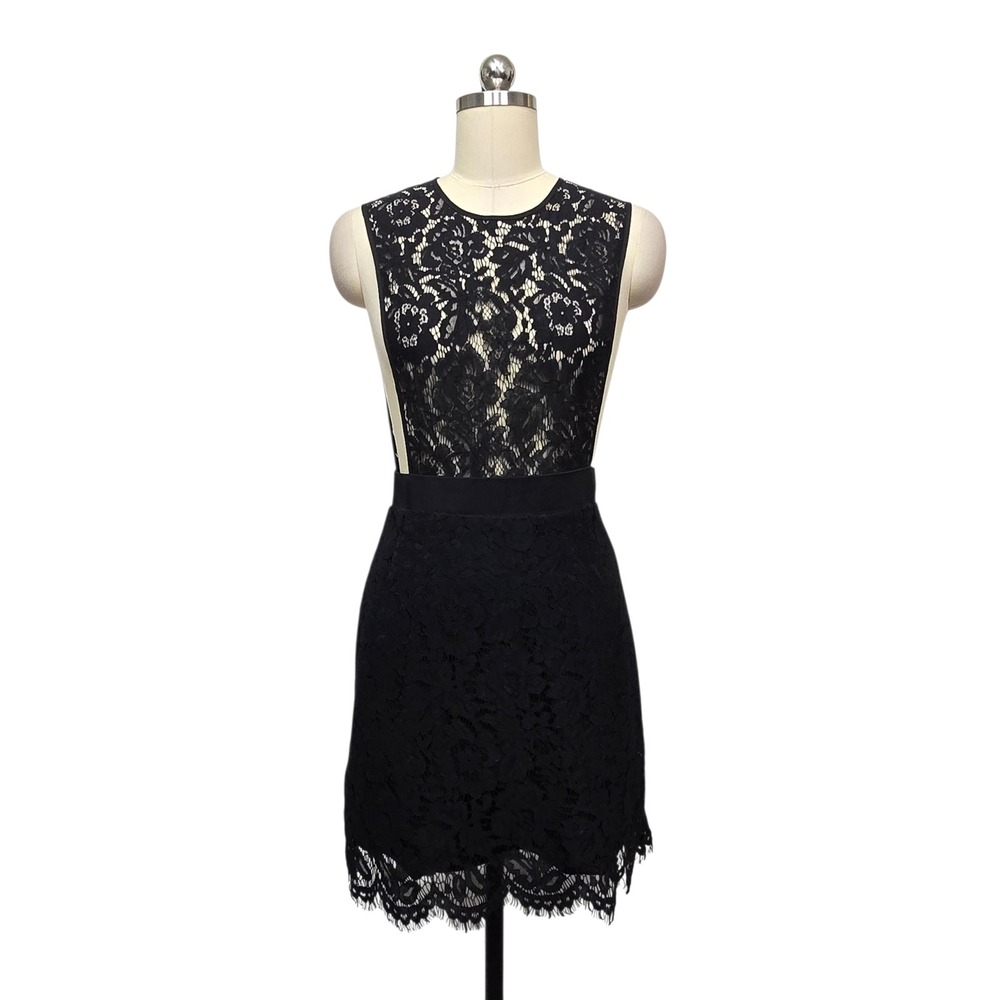Fame and Partners Black Unlined Lace Sleeveless Open Sheer Cocktail Dress Size 4